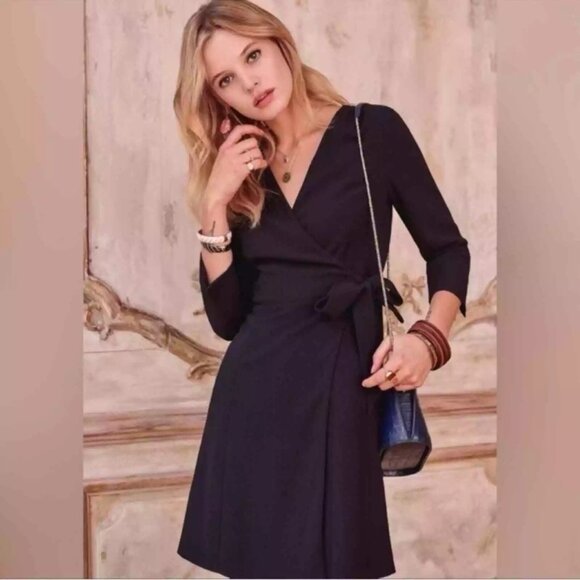 Sezane Dresses & Skirts - Sezane Nadia Dress Wrap Black Sz 42 US 10 LBD Lux Holiday Formal Comfy Work NWT